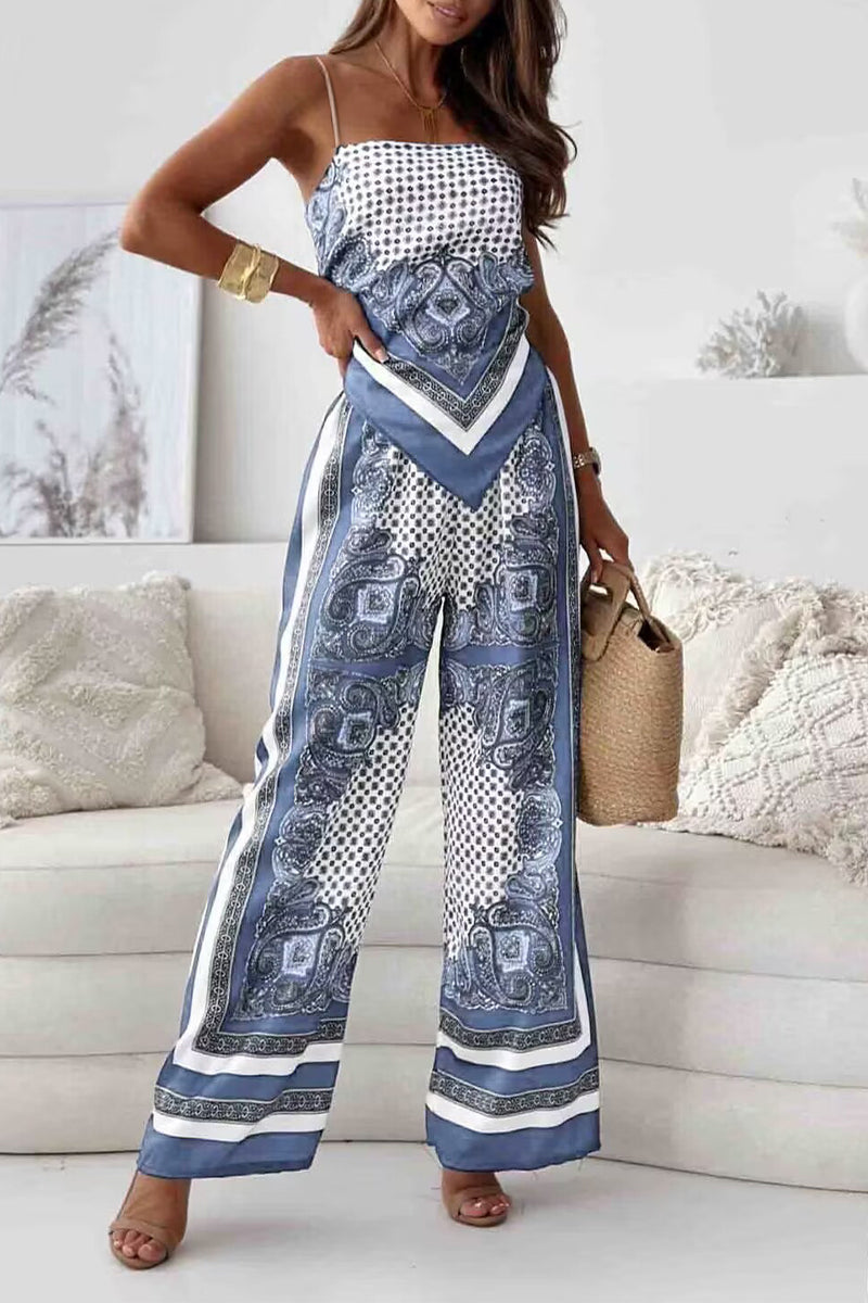 Conjunto De Dos Piezas Con Top Sin Mangas De Espalda Descubierta Y Pantalón Fluido Para Mujer | Ideal Para Verano