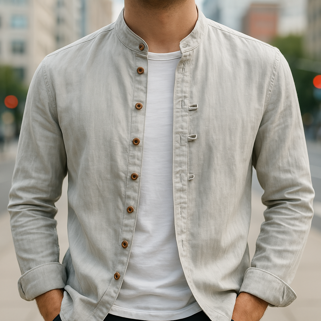 Camisa de Manga Larga con Corte Amplio y Cuello Clásico para Hombre | Ideal para Uso Diario e Informal