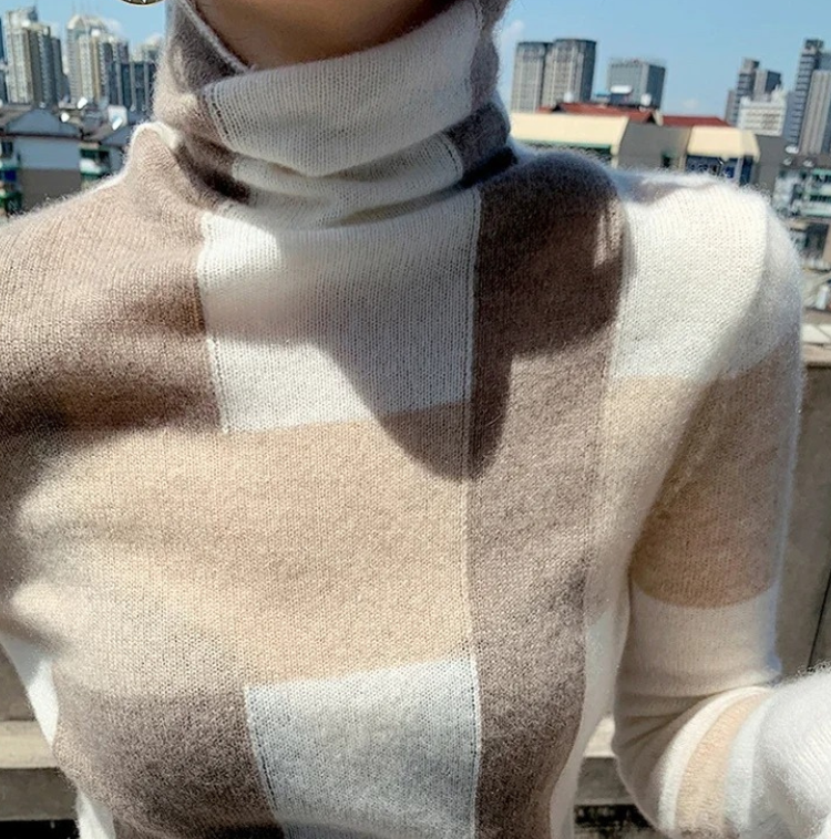 Jersey De Cuello Alto Con Motivo De Cuadros Para Mujer | Ideal Para Otoño E Invierno