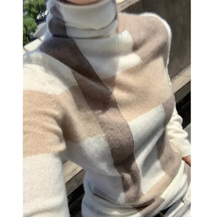 Jersey De Cuello Alto Con Motivo De Cuadros Para Mujer | Ideal Para Otoño E Invierno
