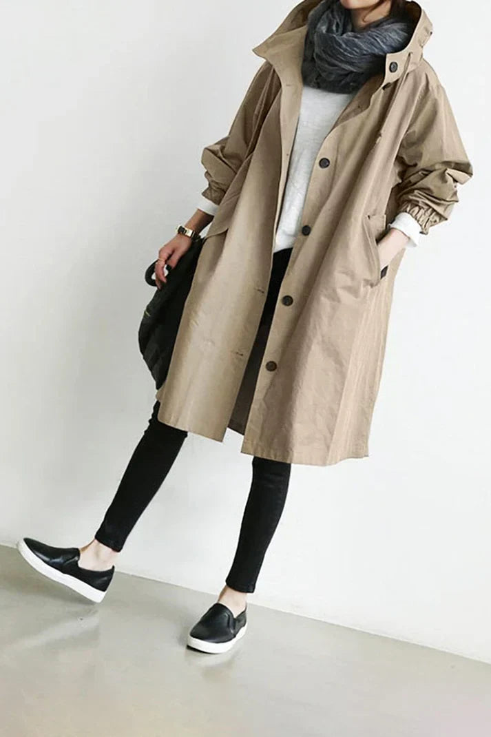 Trench Largo con Capucha Integrada para Mujer | Ideal para Entretiempo