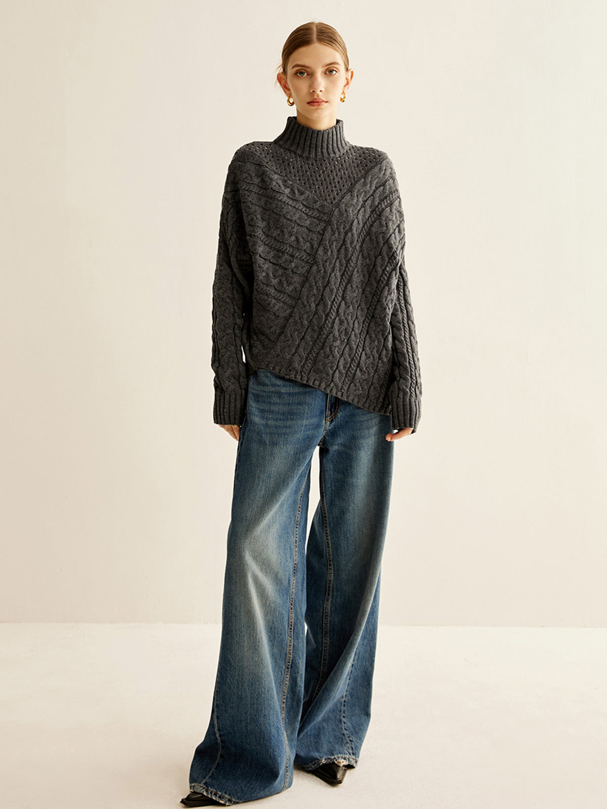 Jersey Con Punto Trenzado Y Cuello Alto Para Mujer | Ideal Para Invierno