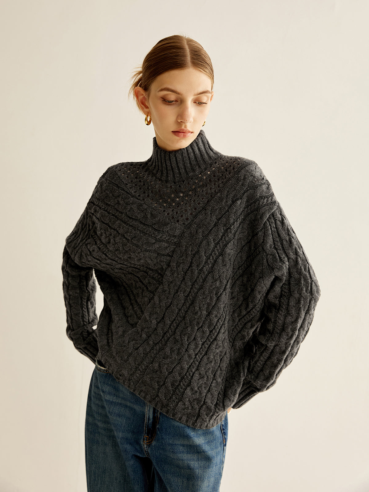 Jersey Con Punto Trenzado Y Cuello Alto Para Mujer | Ideal Para Invierno
