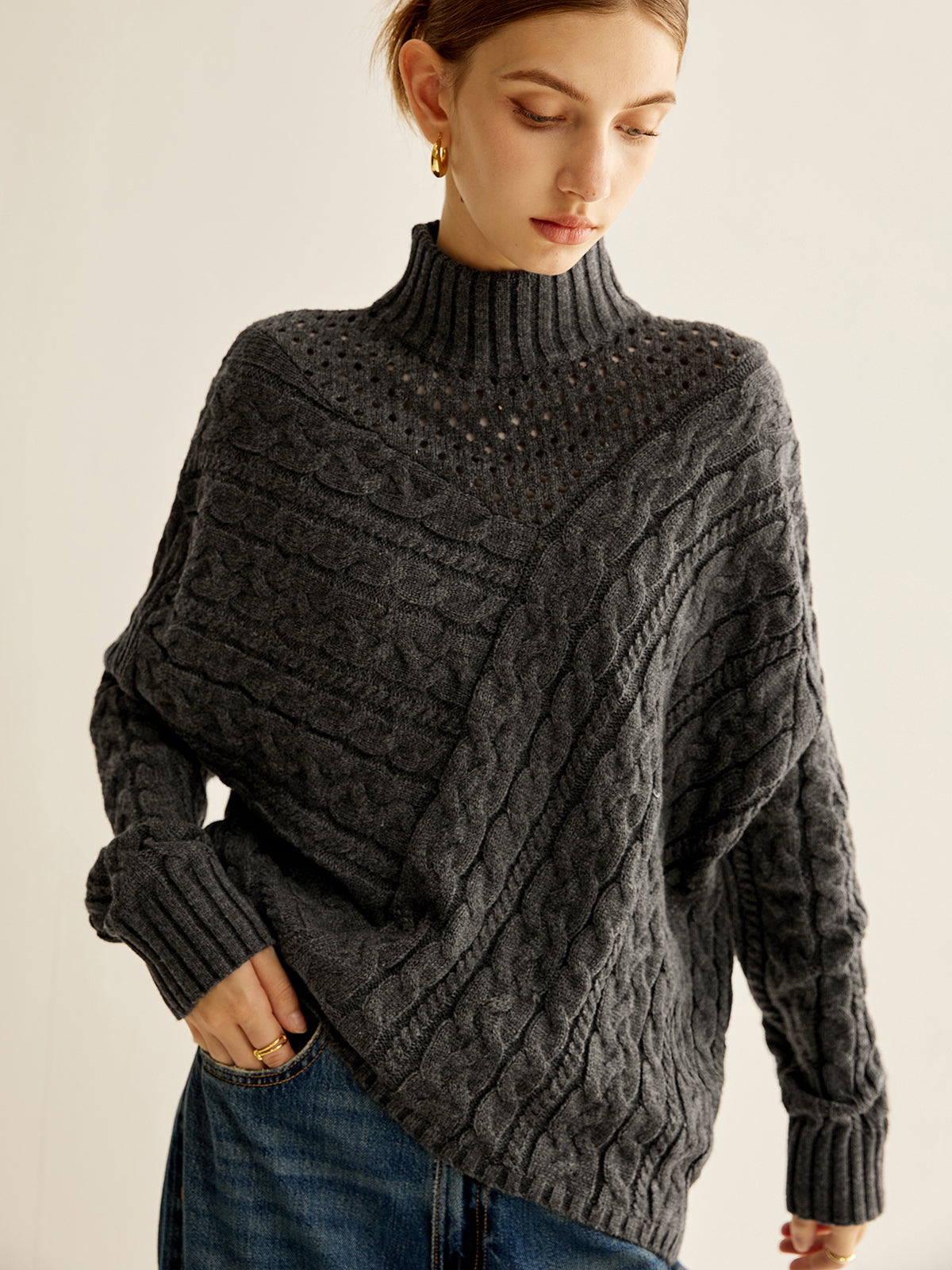Jersey Con Punto Trenzado Y Cuello Alto Para Mujer | Ideal Para Invierno