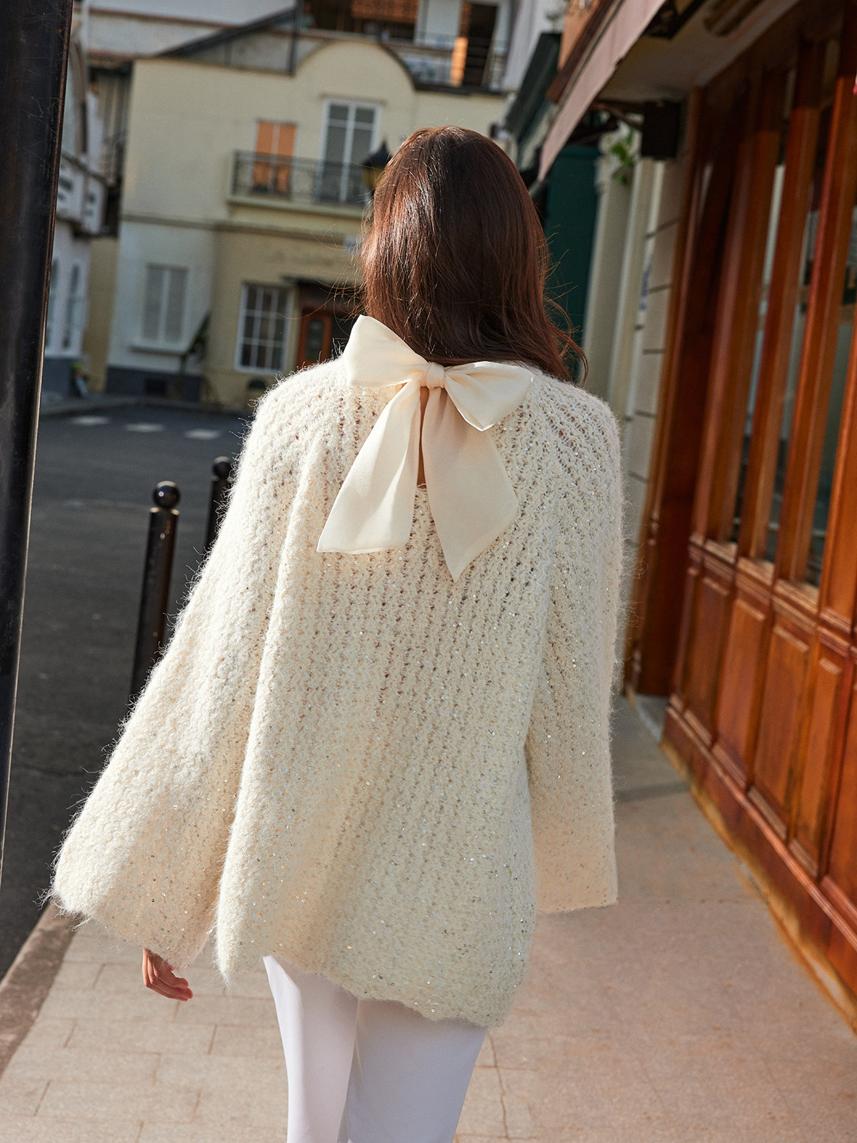 Jersey Largo con Manga Larga y Lazo en el Cuello para Mujer | Ideal para Invierno