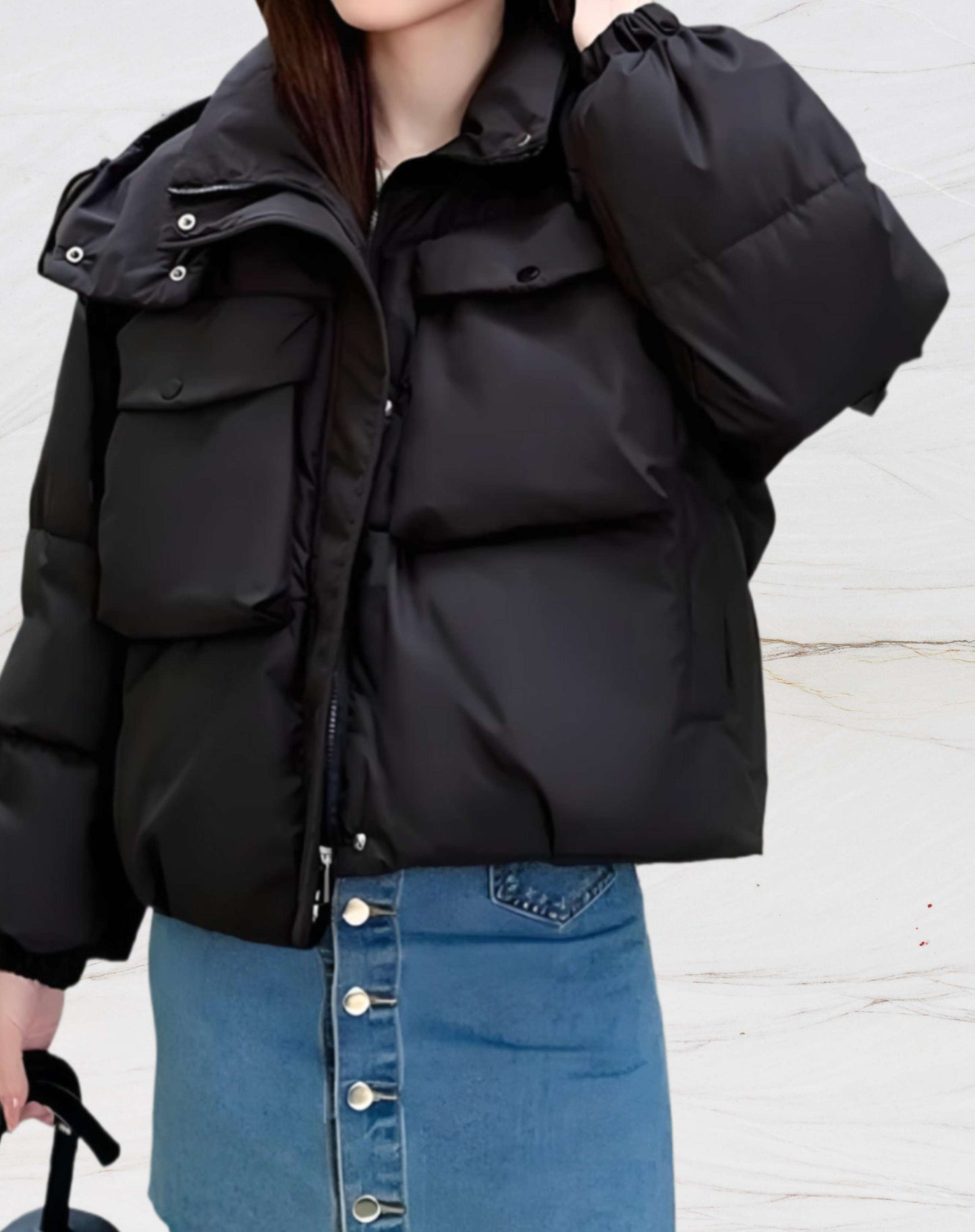 Chaqueta Acolchada Con Capucha Y Cuello Alto Para Mujer | Ideal Para Uso Diario En Invierno