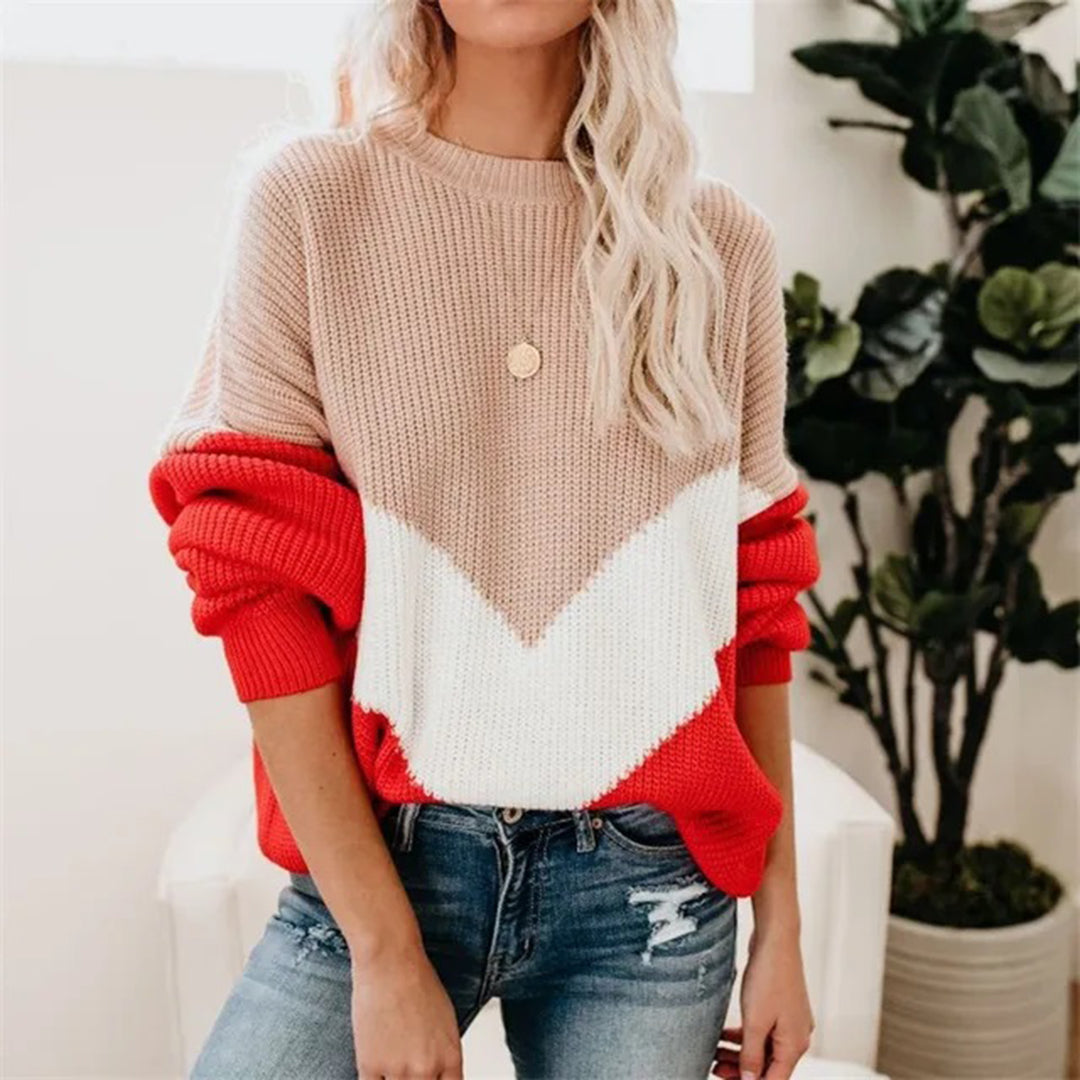 Jersey Color Block Con Cuello Redondo Para Mujer | Ideal Para Uso Diario
