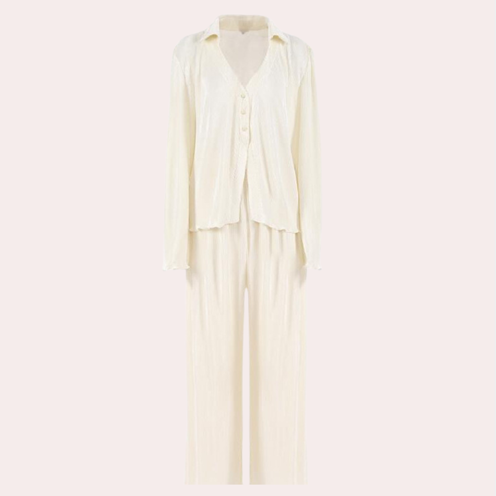 Conjunto De Dos Piezas De Descanso con Camisa Abotonada y Pantalón para Mujer | Ideal para Uso En Casa O Salidas Informales