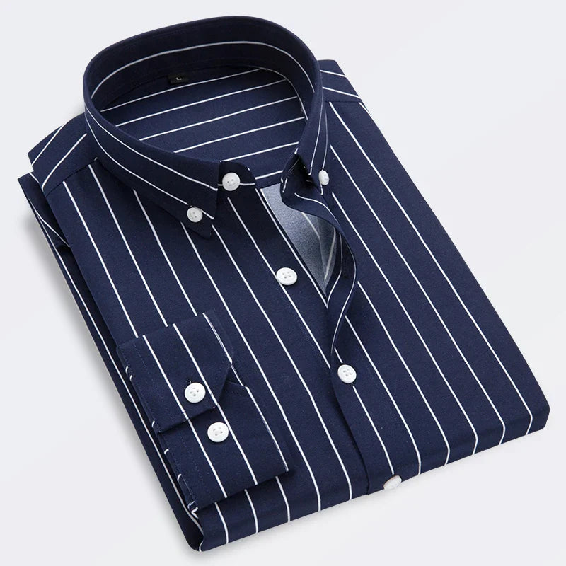 Camisa de Manga Larga con Motivo de Rayas y Corte Slim Fit para Hombre | Ideal para Uso Diario e Informal