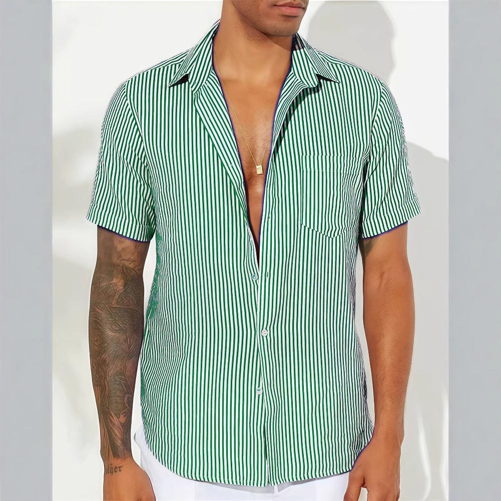 Camisa de Manga Corta con Cierre Abotonado y Rayas Verticales para Hombre | Ideal para Uso Diario y Verano