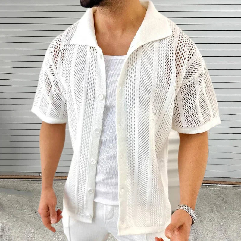 Camisa de Manga Corta con Cuello Clásico y Textura Tejida para Hombre | Ideal para Uso Diario e Informal