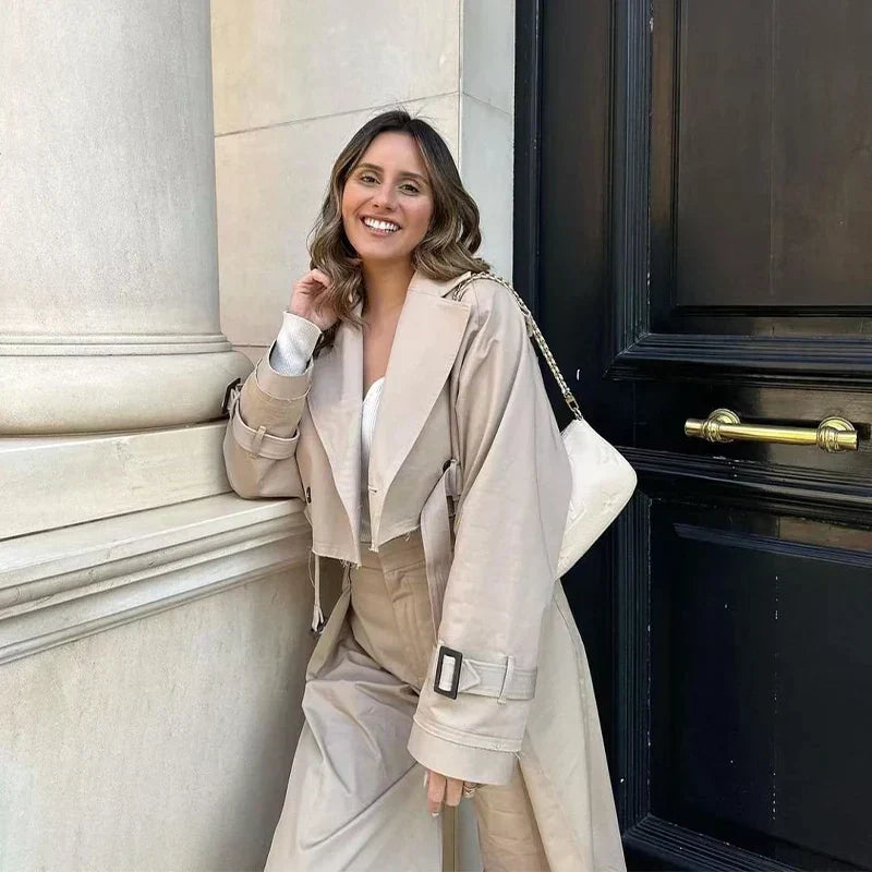 Trench Coat Largo Con Cinturón Ajustable Para Mujer | Ideal Para La Media Estación