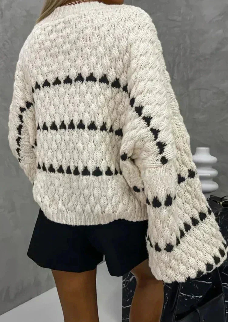 Jersey De Manga Larga Con Motivo Tejido Y Mangas Globo Para Mujer | Ideal Para Invierno
