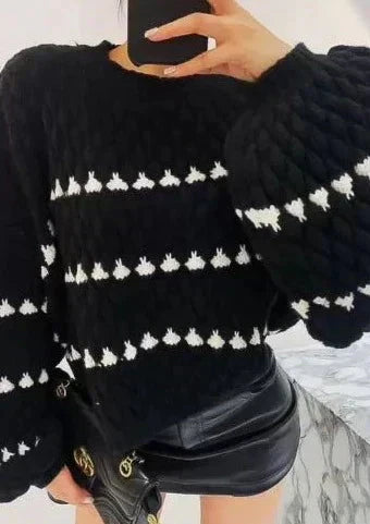 Jersey De Manga Larga Con Motivo Tejido Y Mangas Globo Para Mujer | Ideal Para Invierno