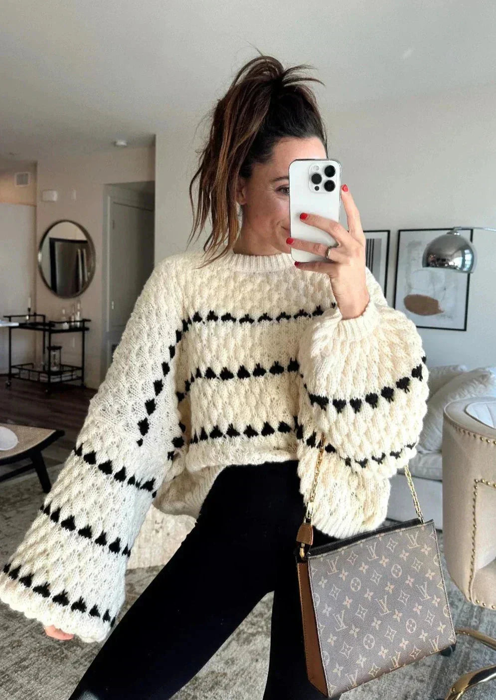 Jersey De Manga Larga Con Motivo Tejido Y Mangas Globo Para Mujer | Ideal Para Invierno