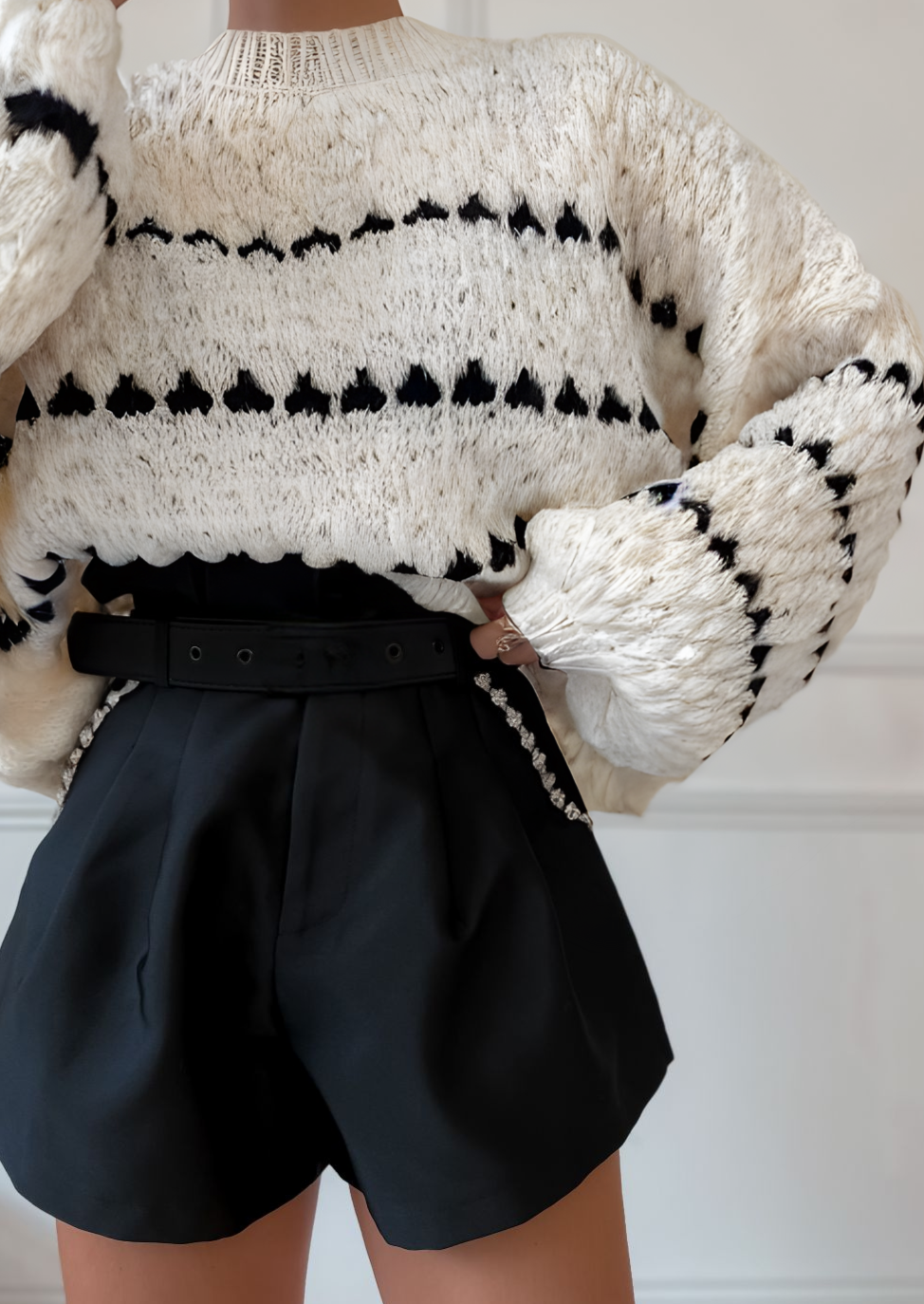 Jersey De Manga Larga Con Motivo Tejido Y Mangas Globo Para Mujer | Ideal Para Invierno