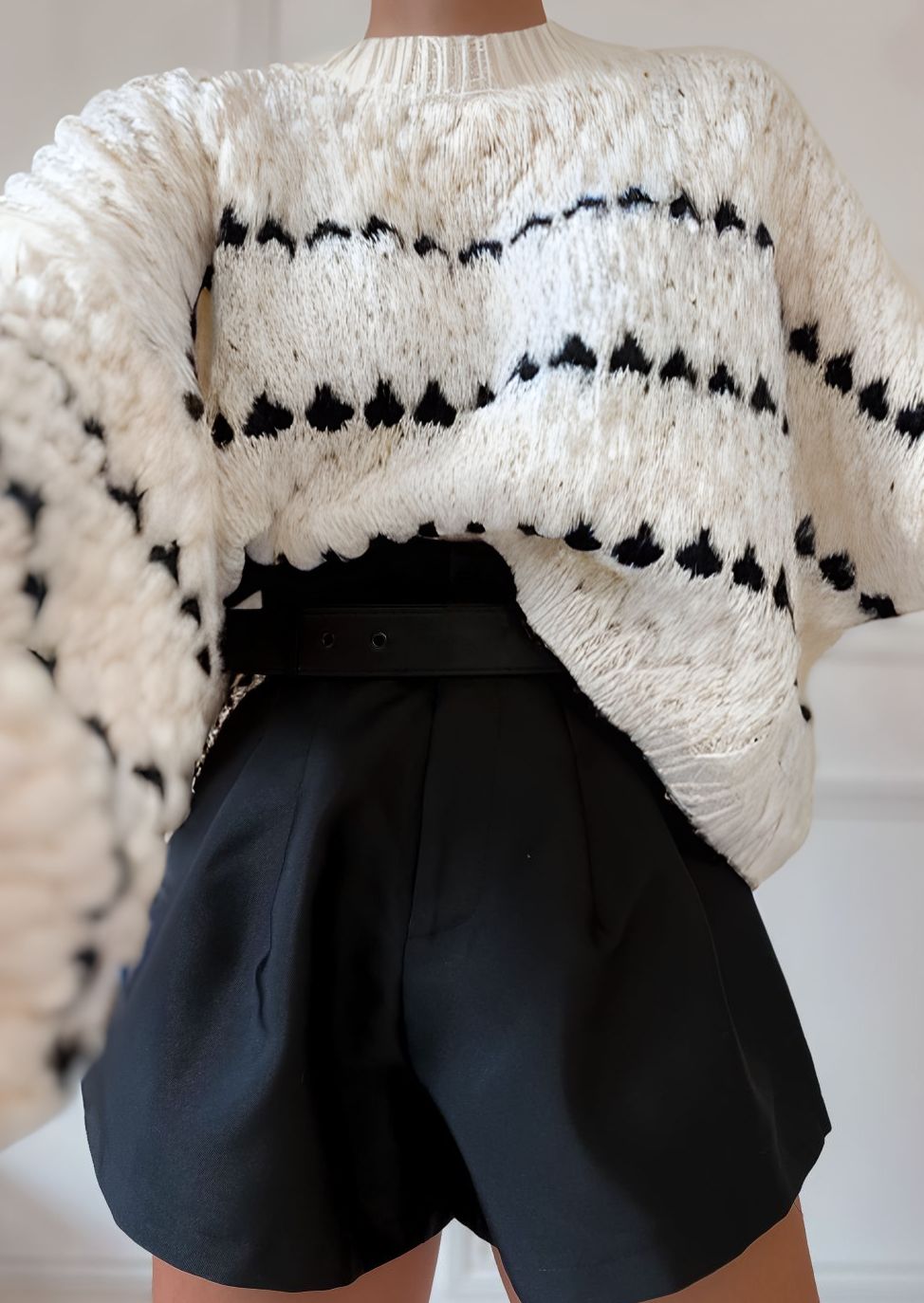 Jersey De Manga Larga Con Motivo Tejido Y Mangas Globo Para Mujer | Ideal Para Invierno