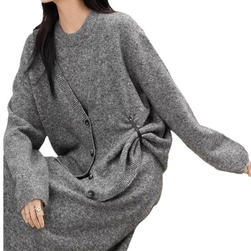 Conjunto De Vestido Y Cárdigan Con Botones Para Mujer | Ideal Para Uso Diario Y Ocasiones Informales