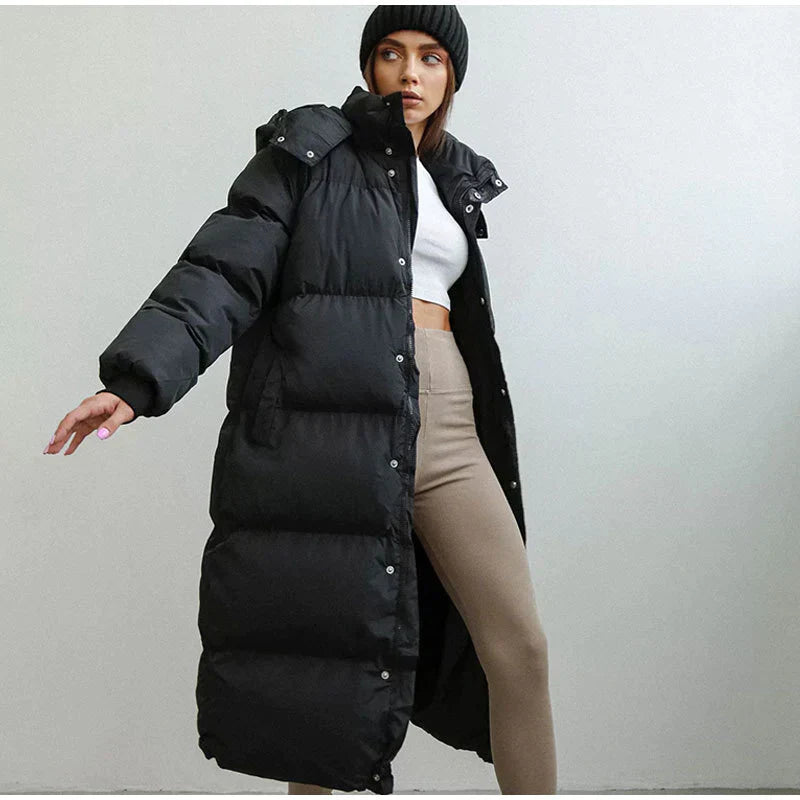 Chaqueta Acolchada Larga con Cierre de Cremallera para Mujer | Uso Diario en Invierno