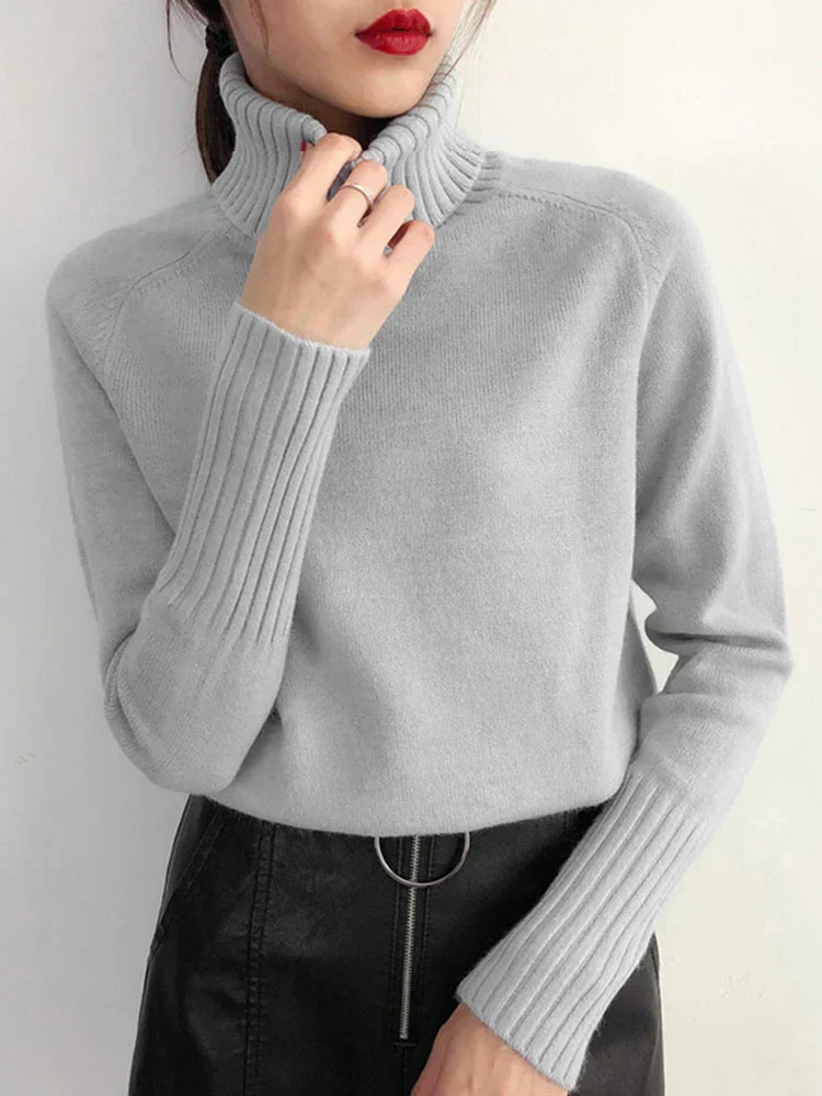 Jersey De Cuello Alto Con Tejido De Canalé Para Mujer | Ideal Para Invierno
