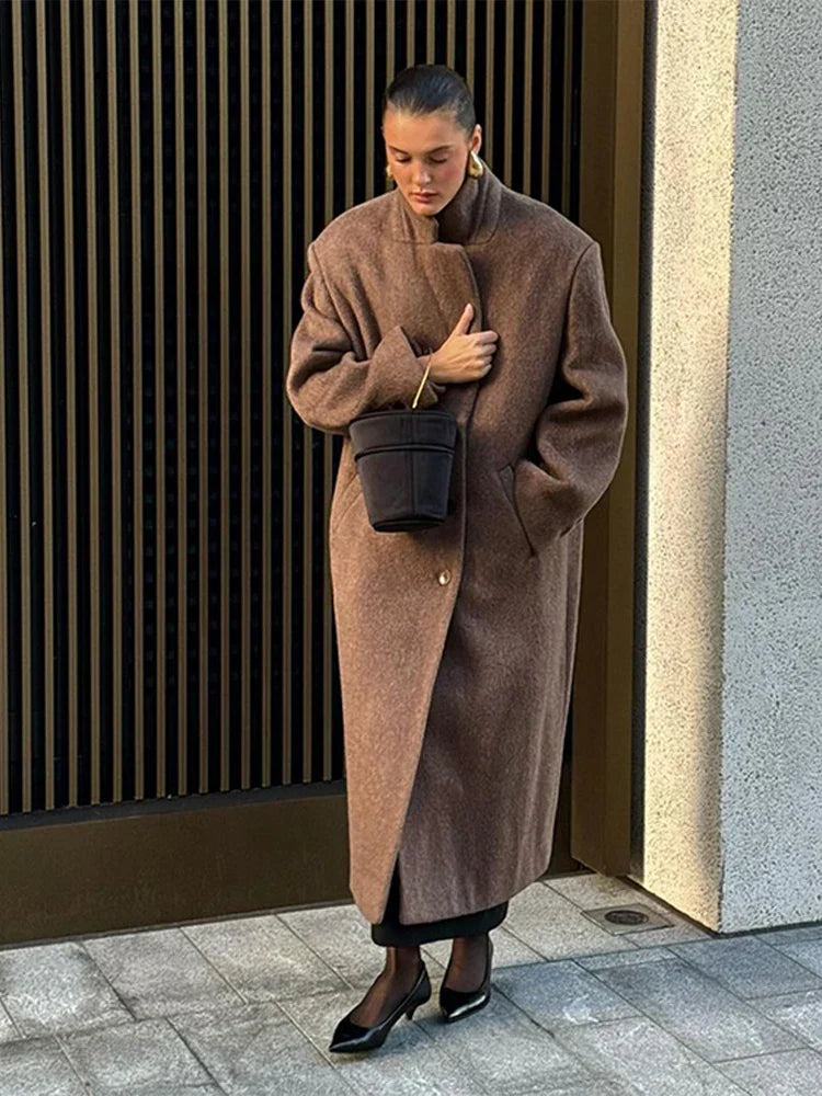 Abrigo largo con Cuello Tipo Bufanda y Cierre de Doble Botonadura para Mujer | Ideal para Otoño e Invierno