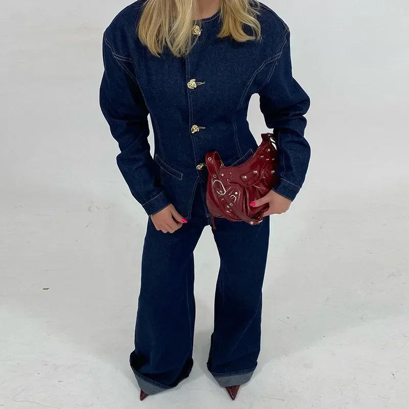 Conjunto De Chaqueta Entallada y Pantalón De Pierna Ancha De Cintura Alta para Mujer | Ideal para Uso Diario y Salidas