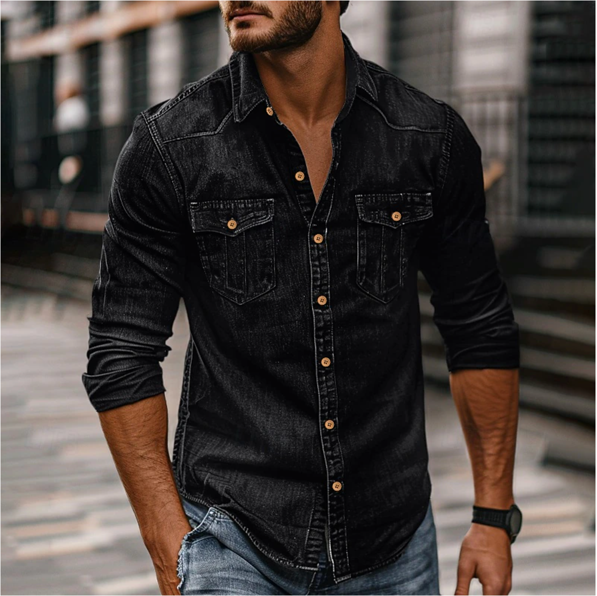 Camisa de Manga Larga con Pockets de Pecho para Hombres | Ideal para Uso Diario