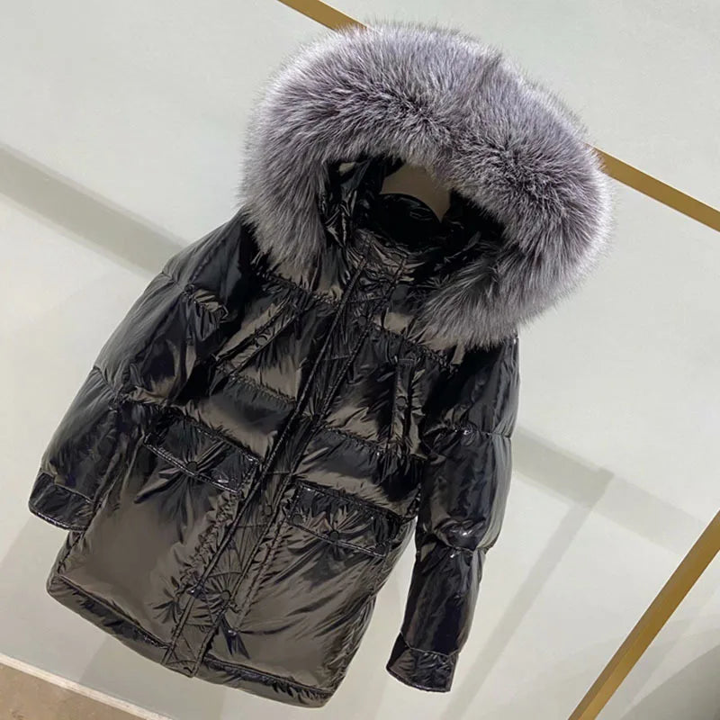 Parka Con Capucha De Corte Amplio con Acabado Metalizado para Mujer | Ideal para La Temporada Fría