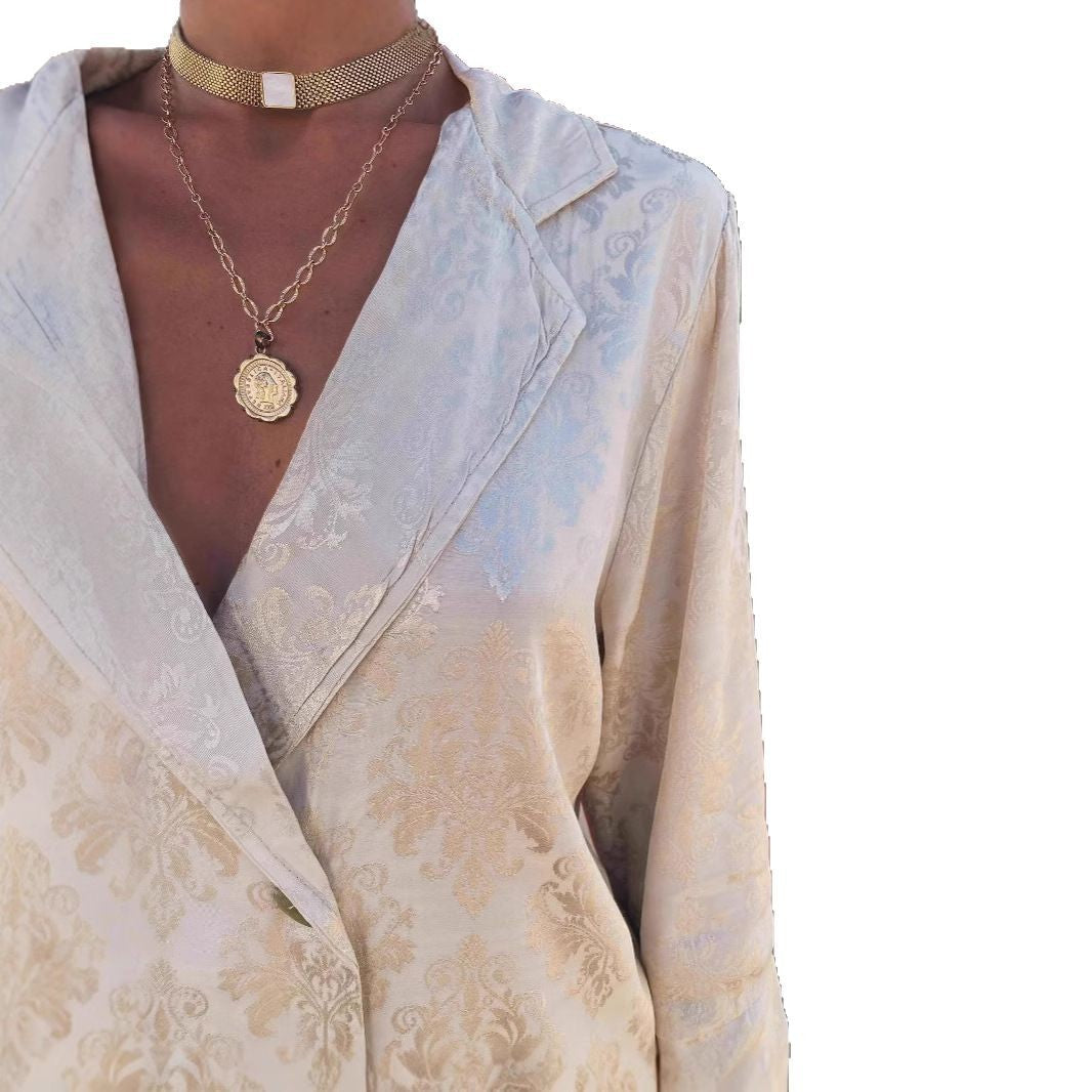 Conjunto De Blazer De Manga Larga Y Pantalón De Pierna Ancha Para Adultos | Ideal Para Entornos Profesionales Y Versátiles