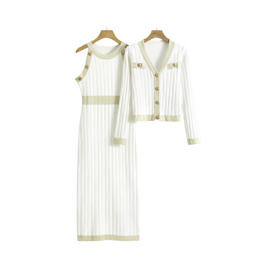 Conjunto De Dos Piezas Con Vestido Y Cárdigan Para Mujer | Ideal Para Uso Diario Y Ocasiones