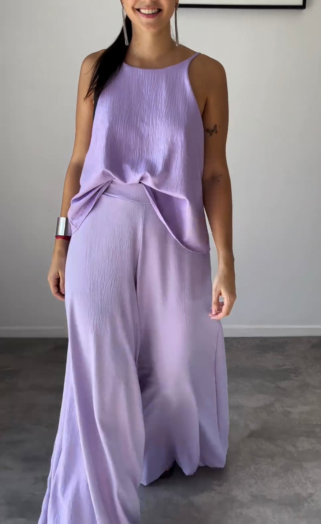 Conjunto De Dos Piezas Con Top Sin Mangas De Escote En V Y Pantalón De Pierna Ancha Para Mujer | Ideal Para Uso Diario