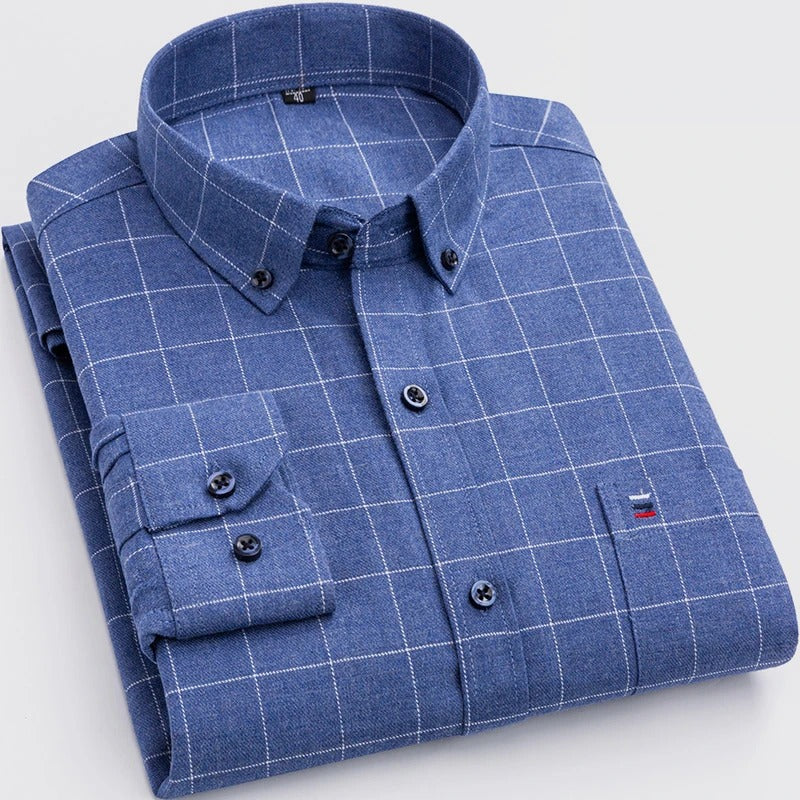 Camisa de Manga Larga con Motivo de Cuadros y Corte Regular para Hombre | Ideal para Uso Diario e Informal