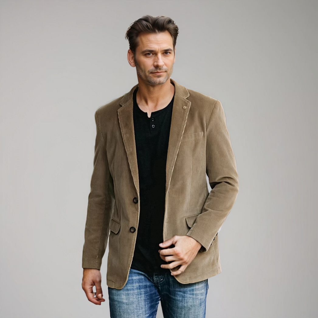 Blazer Marrón Con Corte Recto Y Aspecto Côtelé Para Hombre | Ideal Para Uso Profesional Y Eventos