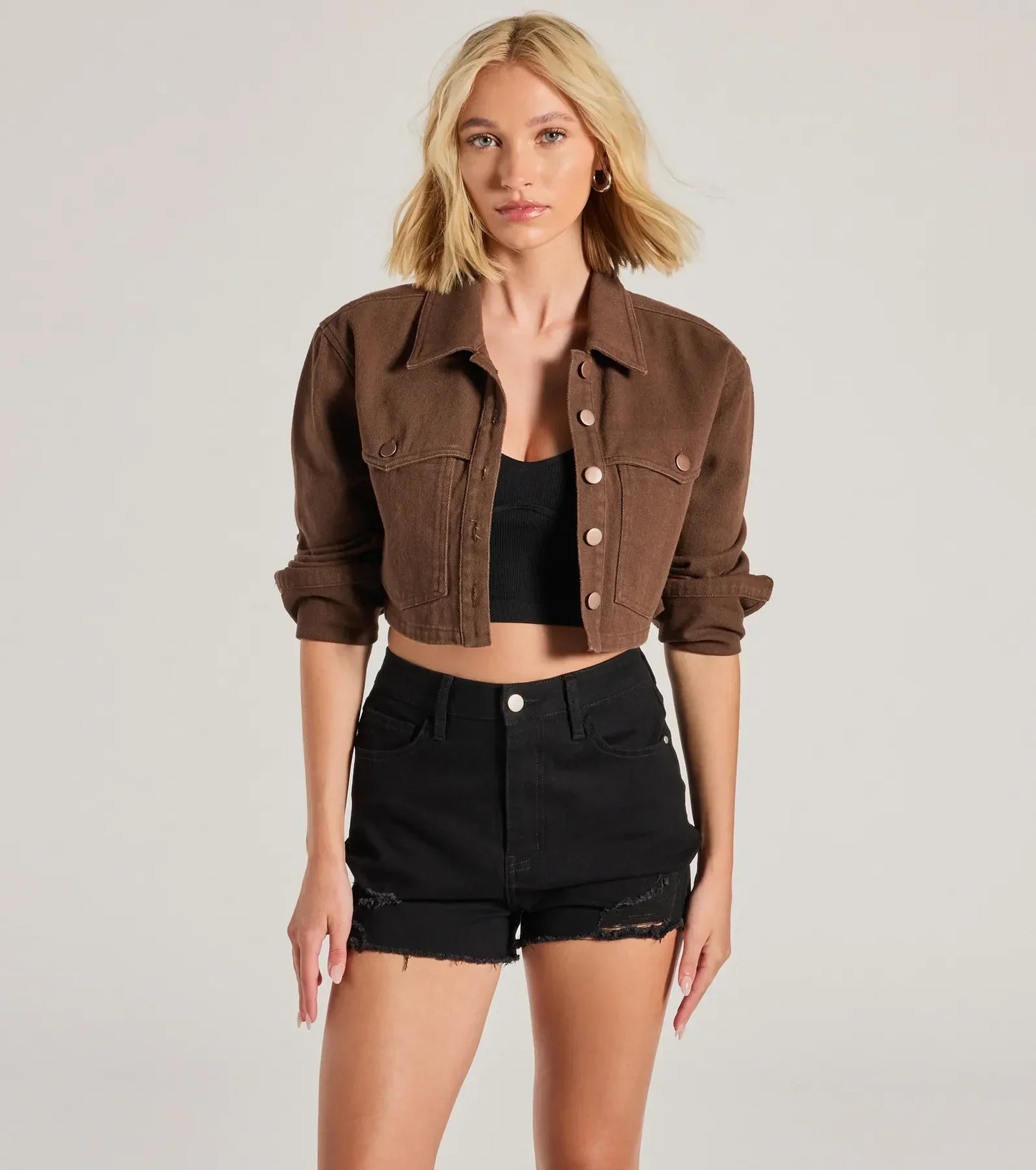 Chaqueta Corta con Botones y Bolsillos con Solapa para Mujer | Ideal para Uso Diario