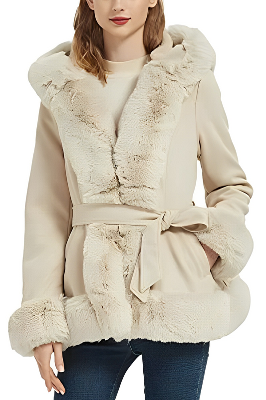 Chaqueta con Capucha y Cuello Bordeado para Mujer | Ideal para Otoño E Invierno