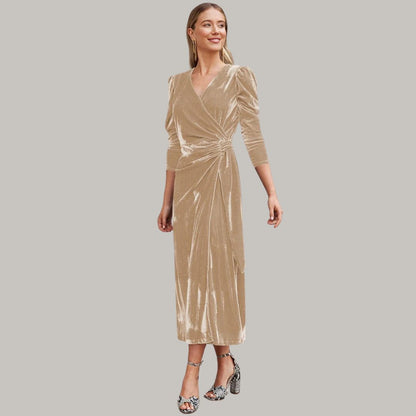 Vestido Midi con Corte Cruzado y Cuello en V para Mujer | Ideal para Eventos Nocturnos