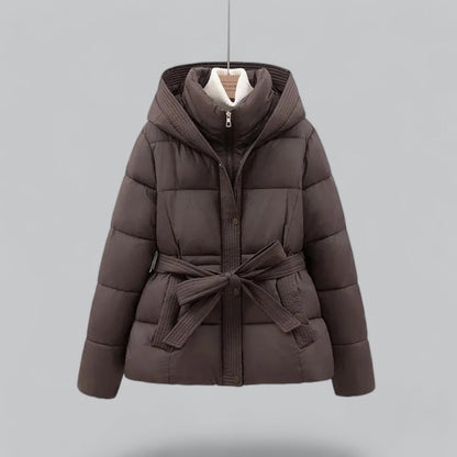 Chaqueta Corta Acolchada con Cinturón y Capucha para Mujer | Uso Diario en Otoño e Invierno