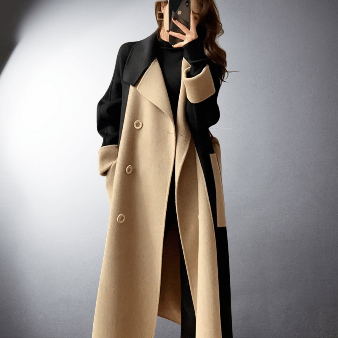 Abrigo con Diseño Bicolor y Corte Recto para Mujer | Ideal para Invierno