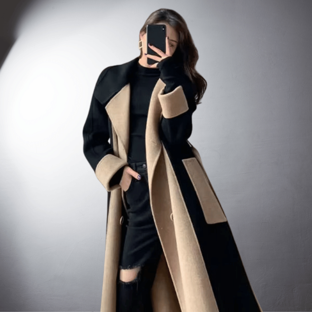 Abrigo con Diseño Bicolor y Corte Recto para Mujer | Ideal para Invierno