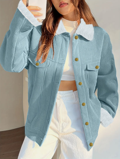 Abrigo con Superficie Acanalada y Cierre de Botones para Mujer | Ideal para Otoño e Invierno