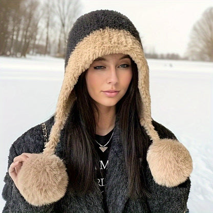 Gorro con Orejeras Ajustables y Pompon para Mujer | Ideal para Actividades al Aire Libre en Invierno