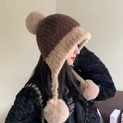 Gorro con Orejeras Ajustables y Pompon para Mujer | Ideal para Actividades al Aire Libre en Invierno