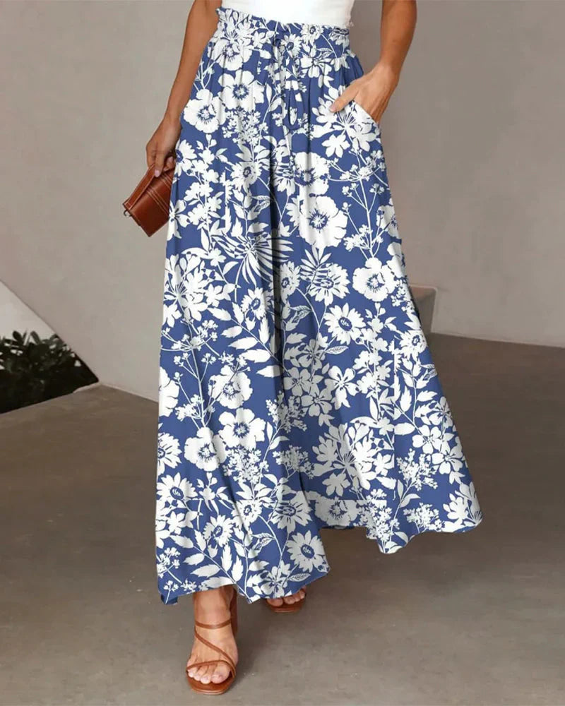 Pantalón Con Estampado Floral Azul Para Mujer | Ideal Para Verano Y Salidas Informales
