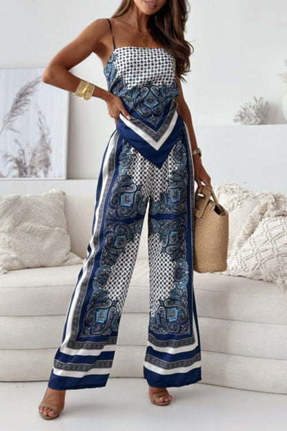 Conjunto De Dos Piezas Con Top Sin Mangas De Espalda Descubierta Y Pantalón Fluido Para Mujer | Ideal Para Verano