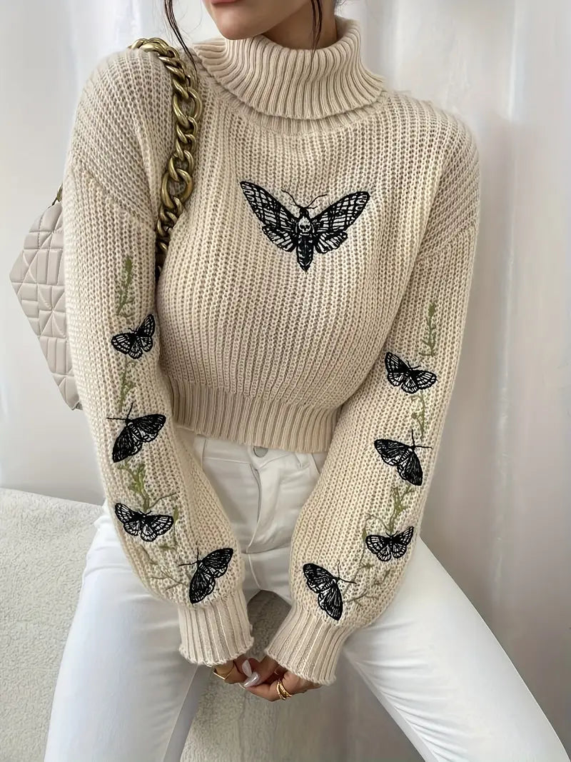 Jersey de Cuello Alto con Motivo de Mariposa para Mujer | Ideal para Otoño e Invierno