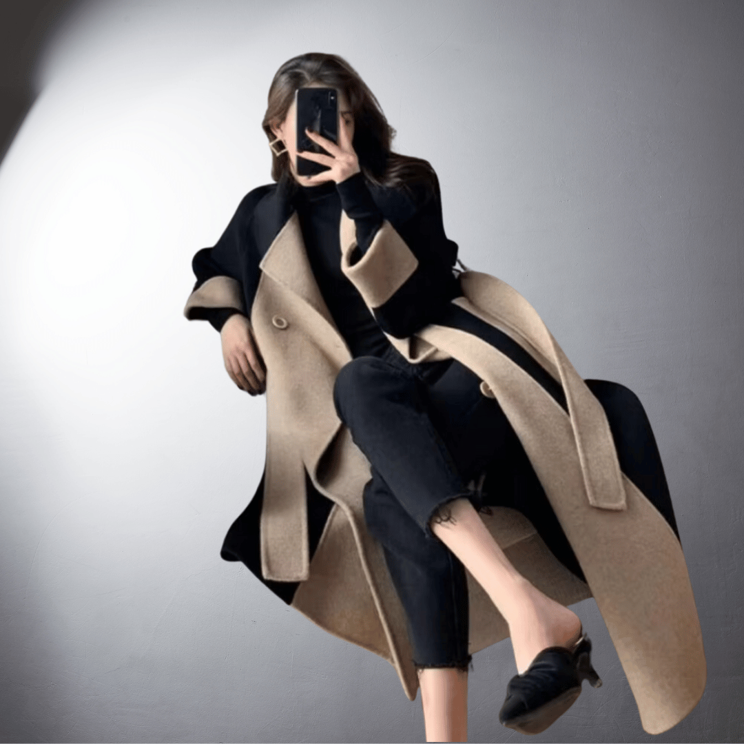 Abrigo con Diseño Bicolor y Corte Recto para Mujer | Ideal para Invierno