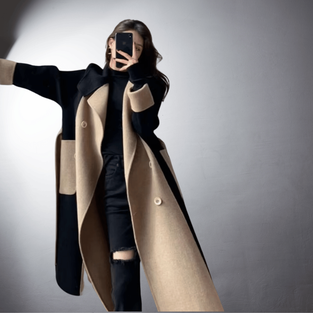 Abrigo con Diseño Bicolor y Corte Recto para Mujer | Ideal para Invierno
