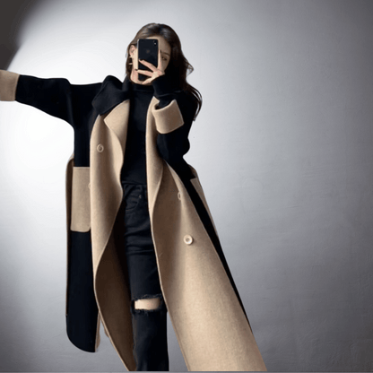 Abrigo con Diseño Bicolor y Corte Recto para Mujer | Ideal para Invierno
