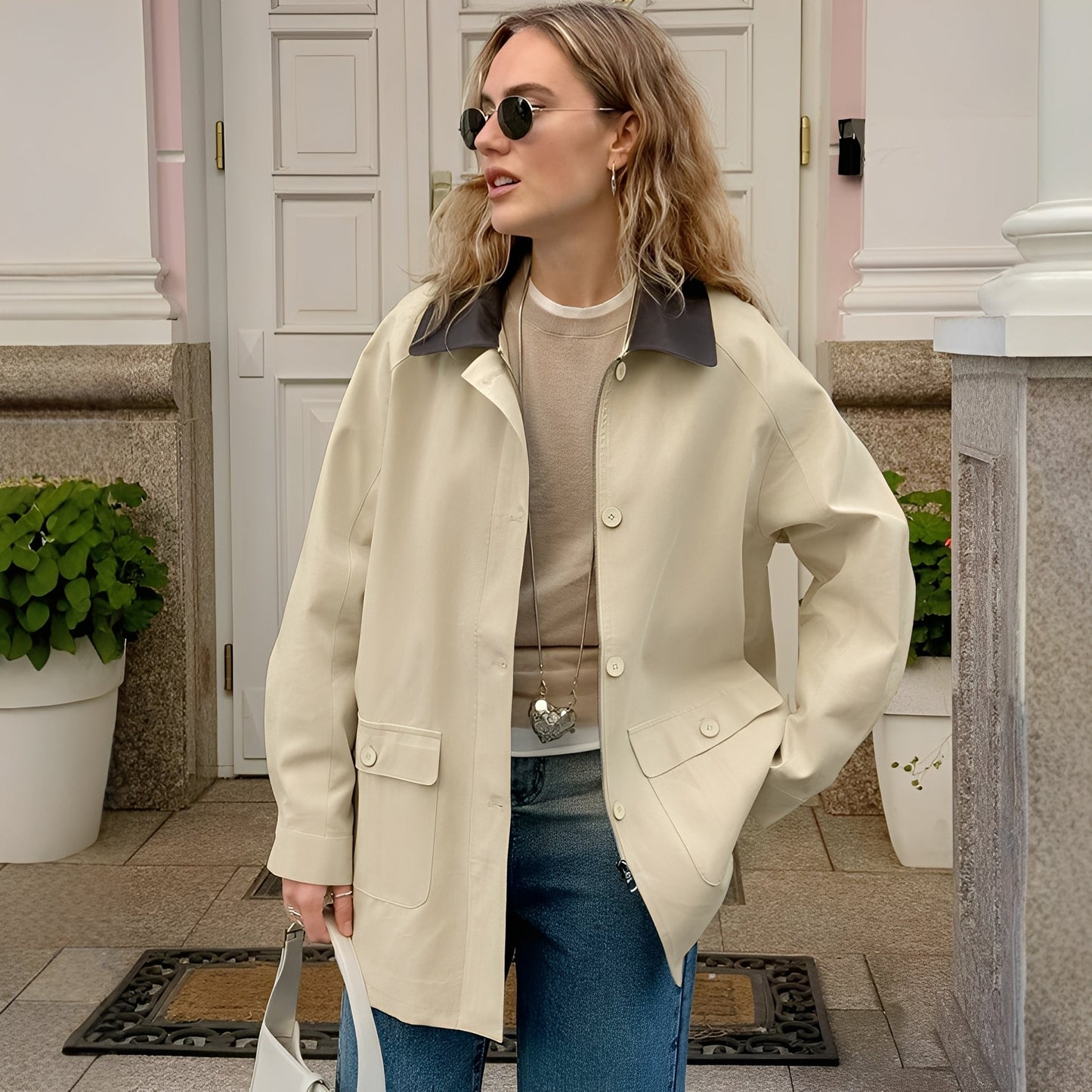 Chaqueta con Cuello Polo y Diseño Contrastado para Mujer | Ideal para la Media Estación