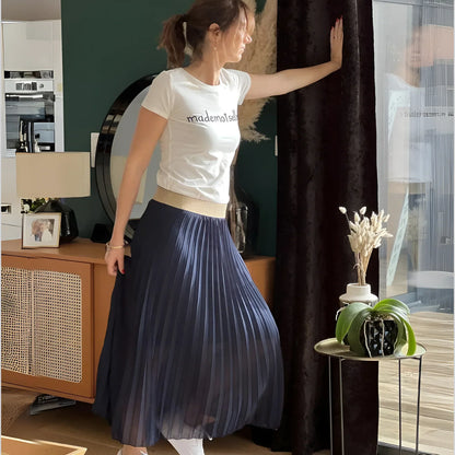 Falda Larga Plisada con Cinturón Dorado para Mujer | Ideal para Uso Diario o Eventos Planificados